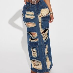 Hot Girl Distressesmd Denim Maxi Skirt